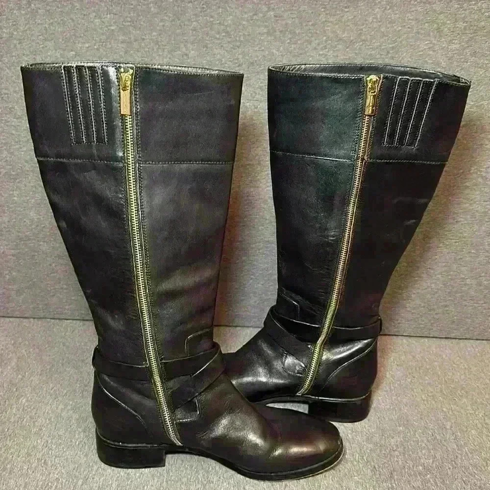 Michael Kors Women's Bryce Tall Boot Black Leather Zip Up Riding Boots Size 10. - Picture 5 of 14